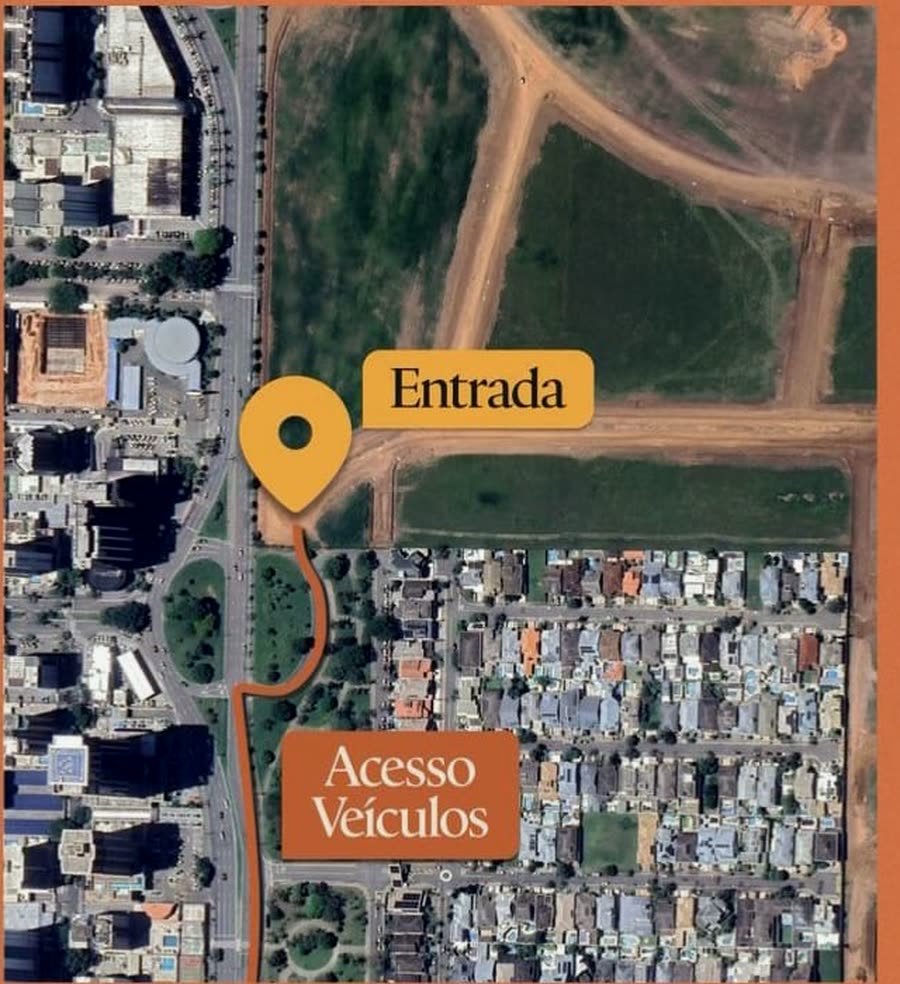 Mapa de acesso à Tenda do Parque Una, com a entrada e o acesso de veículos marcados